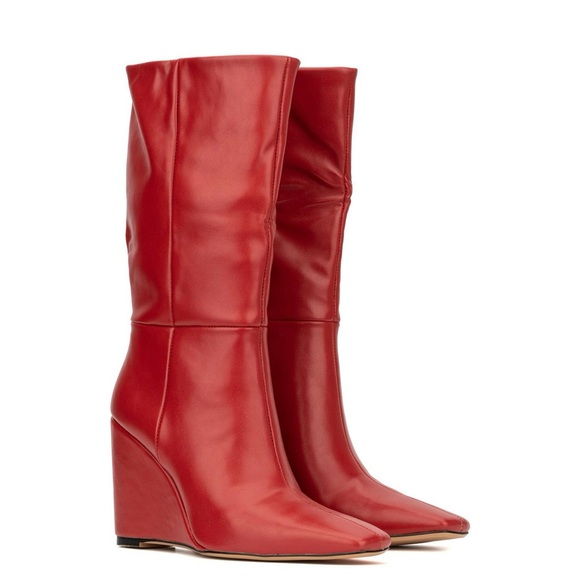 Shoes - Red Leather Wedge Boots